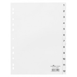 DURABLE 6112 WHITE INDEXES WITH PRINTED AND COLOURED TABS 1-12